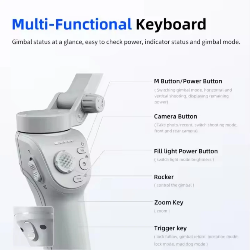 HQ6 Gimbal Handheld Stabilizer for Cellphone, with Fill Light, Face Tracking, for Android IPhone Anti Shake Video Record New