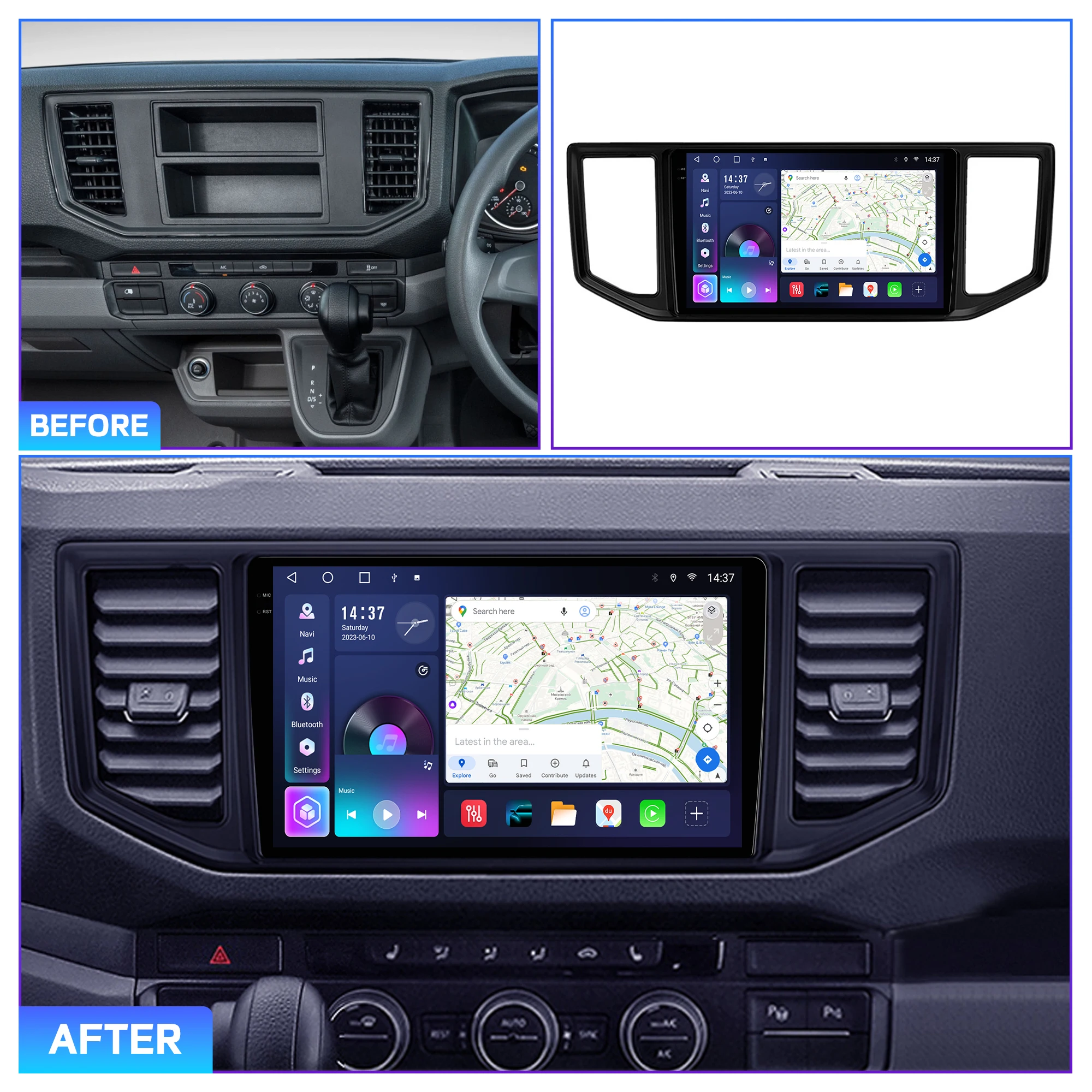 Penhui Android Car DVD Player 2 Din for Volkswagen Crafter 2016-2021 Multimedia Screen with DSP, Bluetooth, Audio & CarPlay