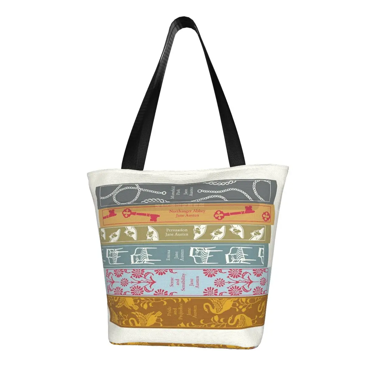 Stack Of Jane Austen Books Casual Shoulder Tote Shopping Bag Portable Wider Handloom For Travelling Halloween Gift