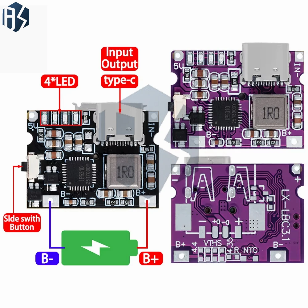Module d'alimentation élévateur USB type-c 5V 2A 3,1a, panneau de Protection de charge de batterie au Lithium, affichage LED USB pour chargeur de bricolage