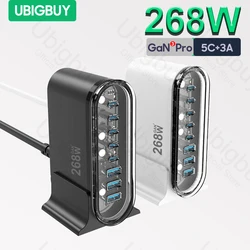 Ubigbuy 268W Ładowarka biurowa GaN 8-portowa ładowarka PD USB-C Szybkie ładowanie 3.0 USB typu C PPS Szybkie ładowanie dla MacBook iPhone Samsung