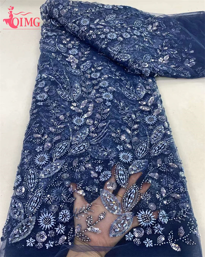 

OIMG 5 Yards Luxury African Sequins Groom Lace Fabric 2024 High Quality French Nigerian Beaded Lace Fabric For Sewing