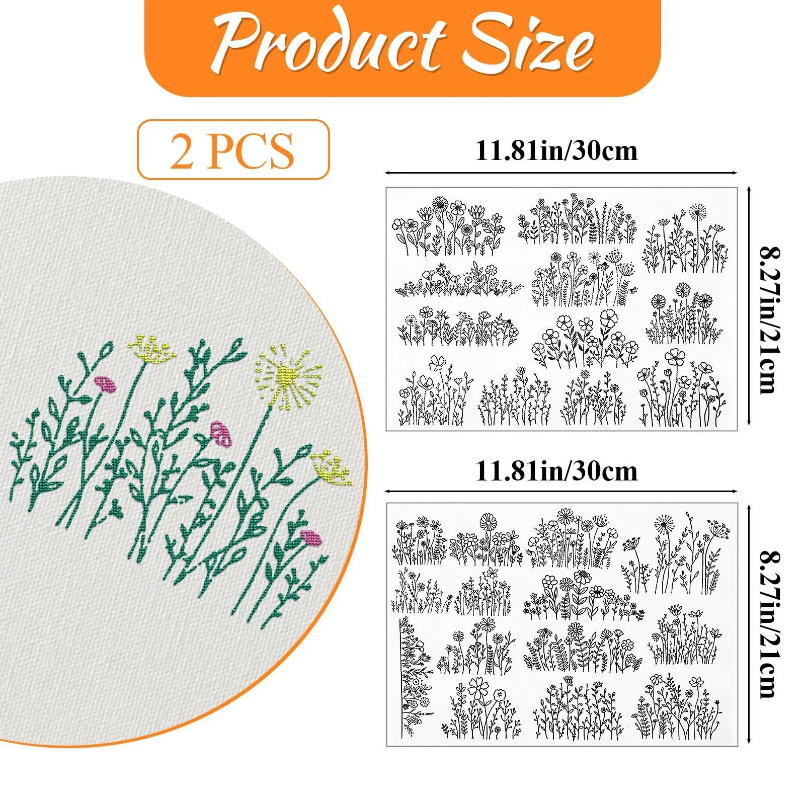 

A4 Self-adhesive Water Soluble Non-woven Fabric Printable Floral Pattern DIY Sewing Embroidery Sheet