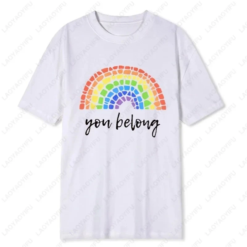 LGBT Gay Pride Theme Night Tshirt Large New YOU BELONG Funny Lovely Casual Harajuku Camisetas Comfortable Commuter Simple Tees