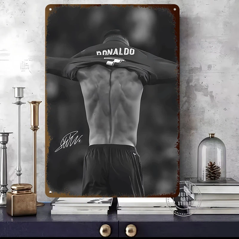 Cristiano Ronaldo Football Wall Art Metal Posters Customizable Vintage Metal Tin Signs for Man Cave Room Decoration Bedroom Home