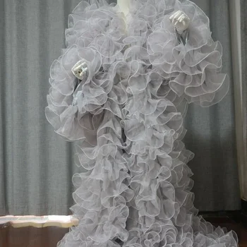 Splendida giacca in organza d'argento da donna abiti a manic...