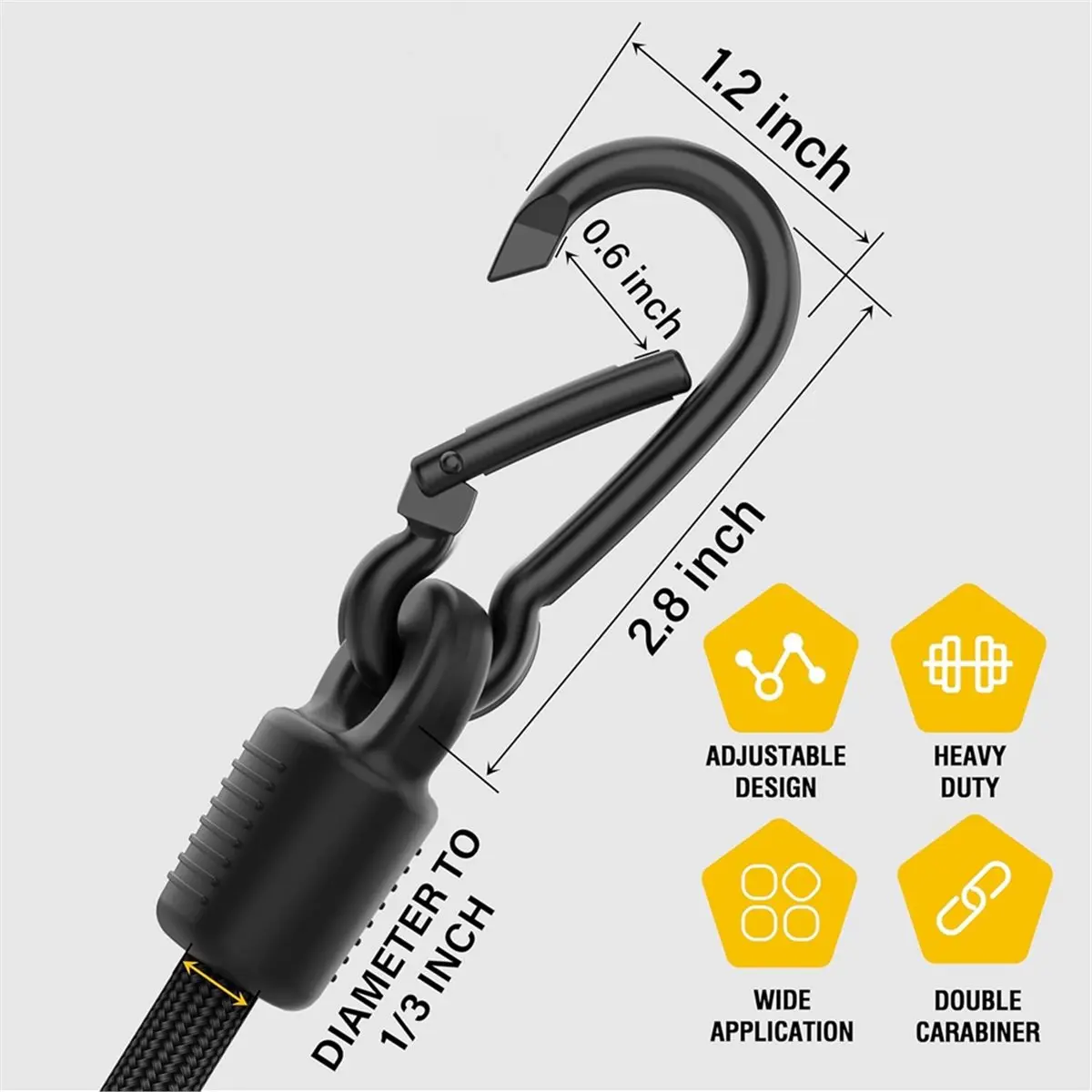 DT38 Adjustable Bungee Cords with Hooks, 6 Pack Heavy Duty Outdoor Carabiner Bungee Cord, Elastic Bungee Straps Easily Adjust