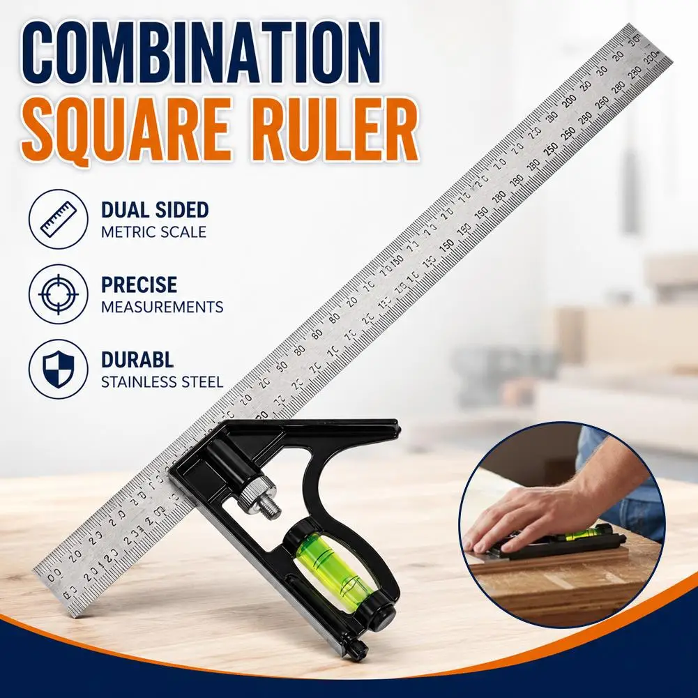 Combination Square Ruler With Aluminum Base Adjustable 45 90 Degree Angle Finder Stainless Steel Measuring Tool For Woodworking