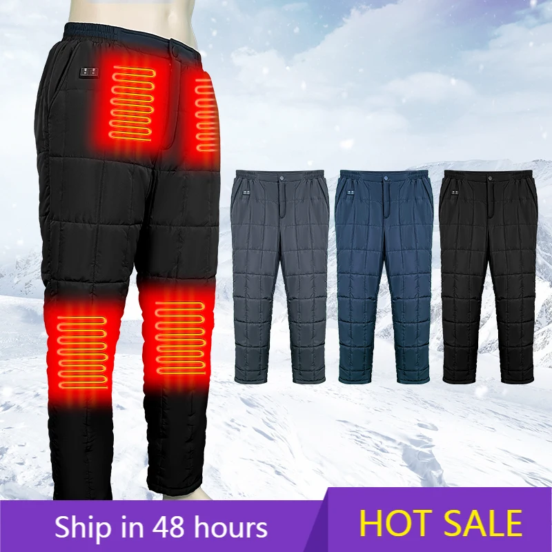 

POWER LEAP USB Rechargeable Smart Heated Pants for Men Casual Straight High Waist Cotton Trousers Electrics Heating