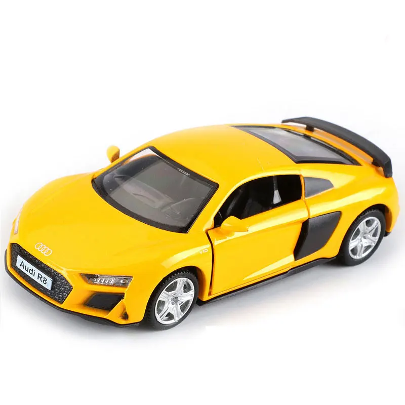 1:36 escala audi r8 liga diecast carros modelo brinquedo alta simulação metal corpo portas abertas puxar para trás veículos para presentes das crianças