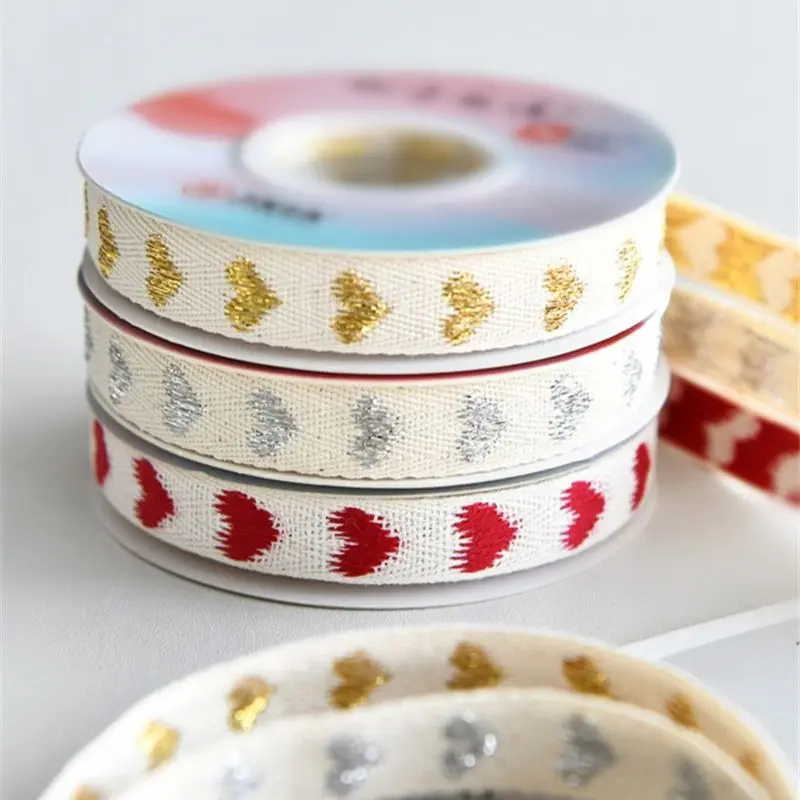 New 9 meters Cartoon Embroidered Love 100% Cotton Ribbon Belt Bag Lable Ribbon Sewing Tape Bias Binding DIY Crafts Accessories