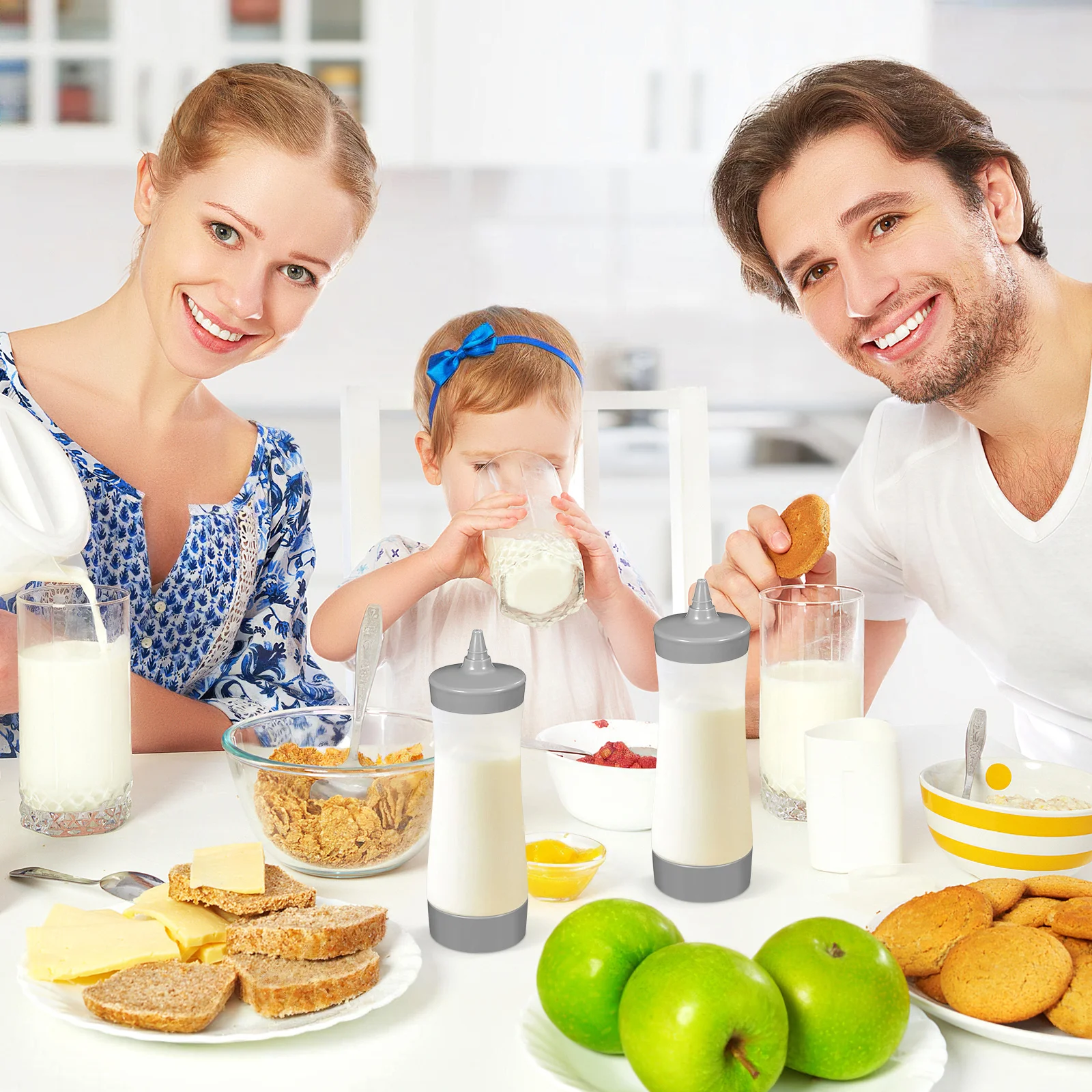 

4Pcs Plastic Squeeze Bottle Reusable Condiment Container for Ketchup Mustard Sauce Storage Kitchen Essential Grey