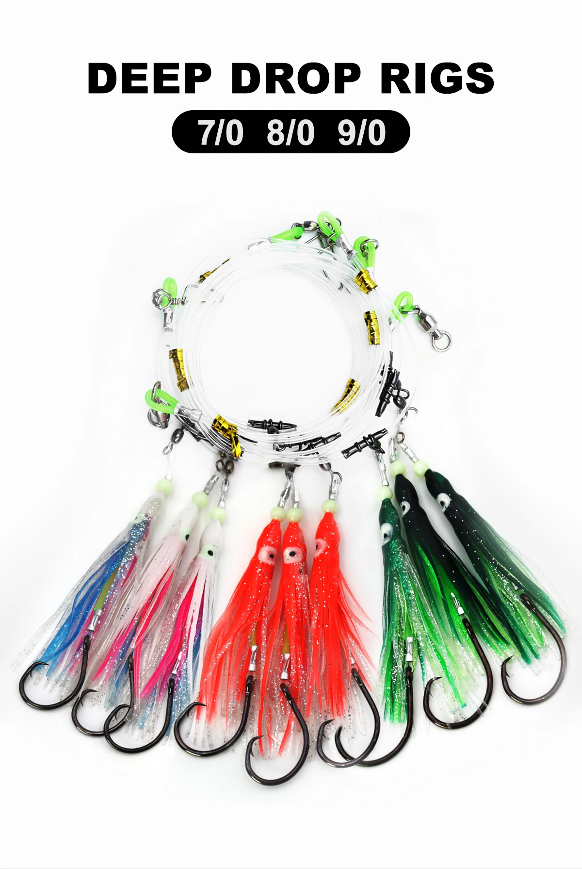Zyz Sea Fishing String Haken mit # # # schwarze Kreis Haken leuchtende Octopus Fake Köder Salzwasser Angelhaken – Detail 1