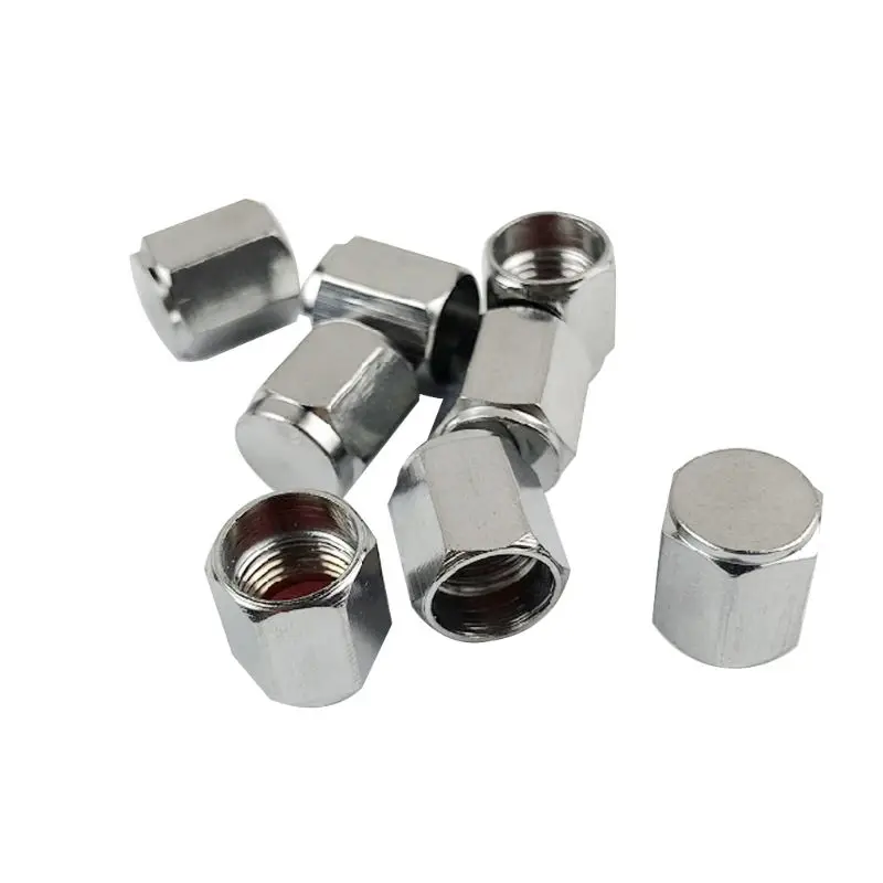 Brass (8 Pack) Tire   Silver Aluminum Hexagonal Cap