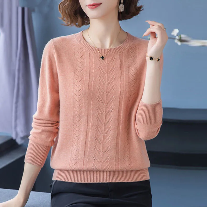 Women Sweaters New Spring Autumn Long Sleeve O-neck Diamond Knitted Jumper Pullovers Middle-aged Mother Sweater Knitwear Tops