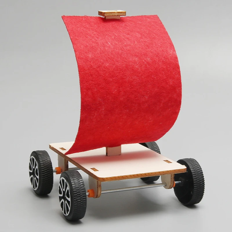 Creative Wind Power Trolley Sailing Car Children Wooden Small Production Interesting Invention Diy Student Puzzle Toy Kdis Gift