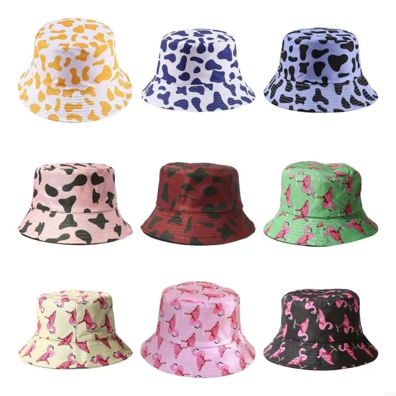 Breathable Summer Bucket Hat Double Sided Pattern Fishing Beach Necessity 6XDA