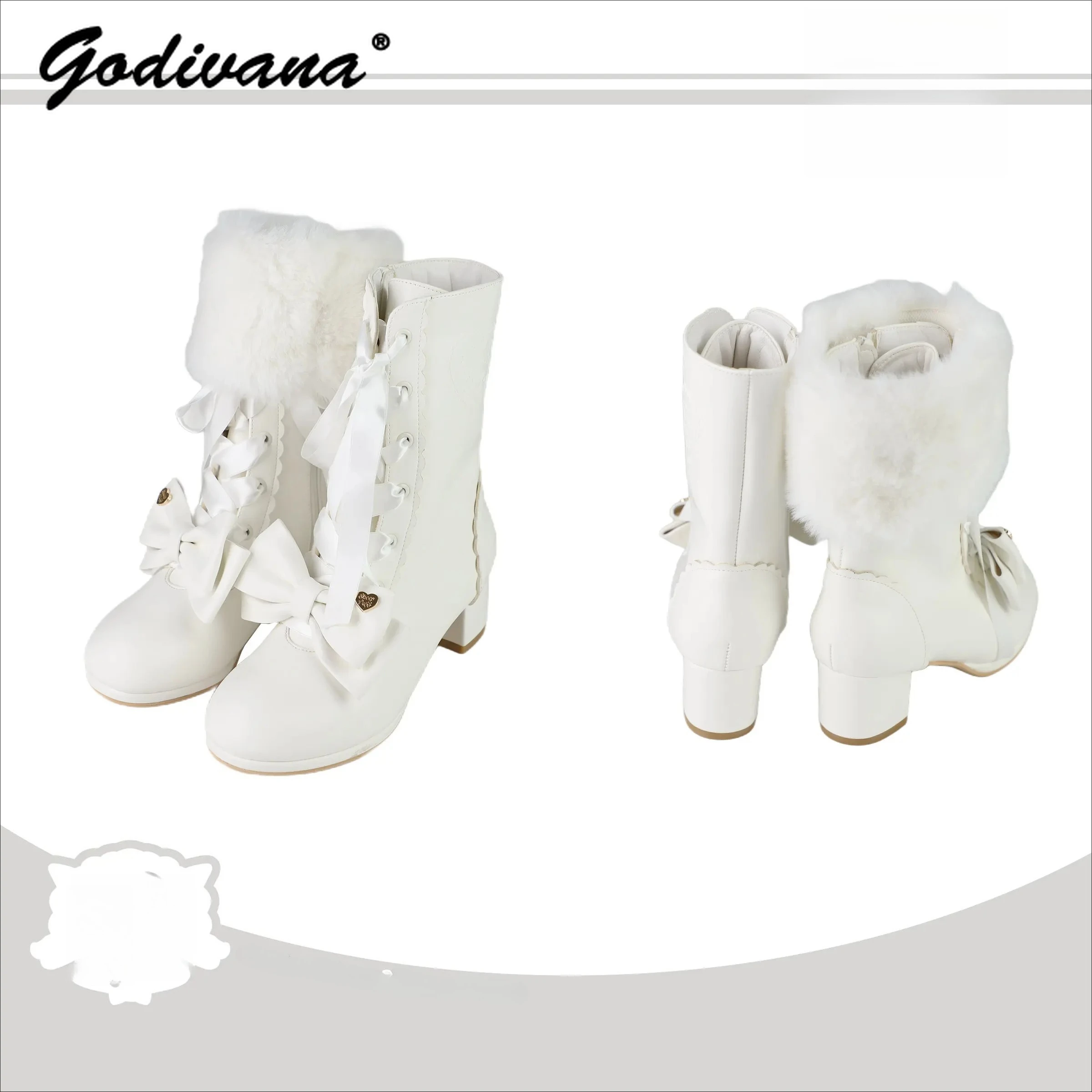 

Новые зимние короткие ботинки с отстегивающимся плюшевым воротником, теплые, элегантные, с бантом, на шнуровке, кожаные, в стиле Лолита, для девушек