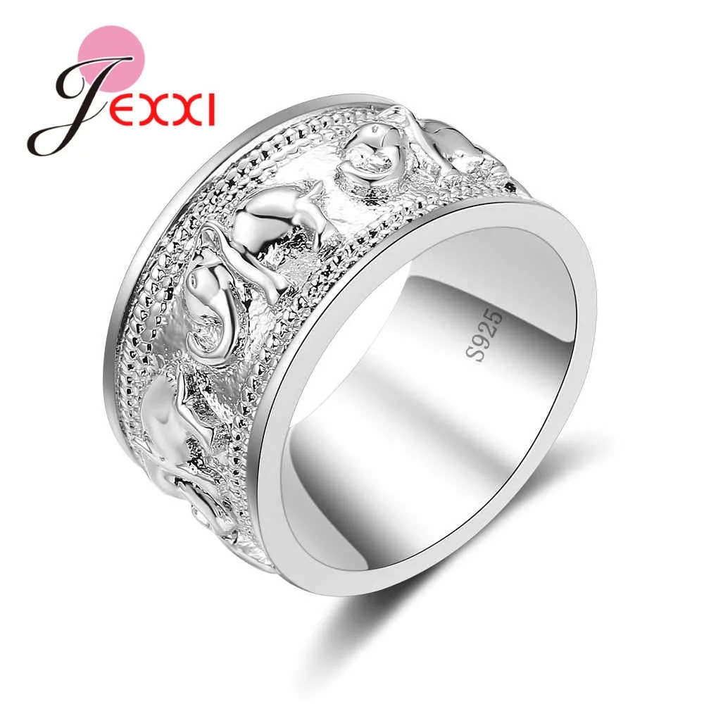 925 Sterling Silver Finger Rings For Women&Men Wide solid Animal Elephant Wedding Jewelry For Femal Christmas Party Bague