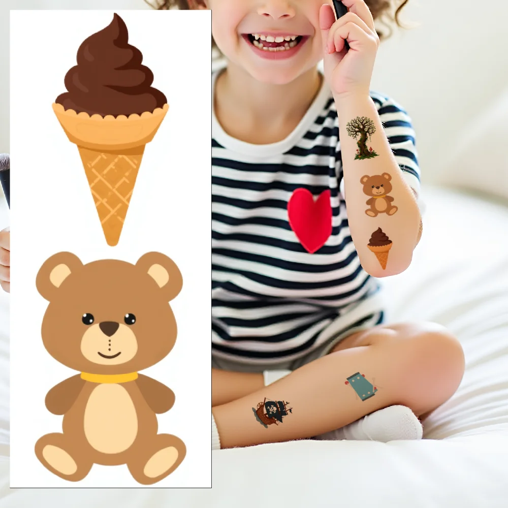 

54pcs Temporary Tattoo Cartoon Teddy Bear Candy Trumpet For Arms Girls Children