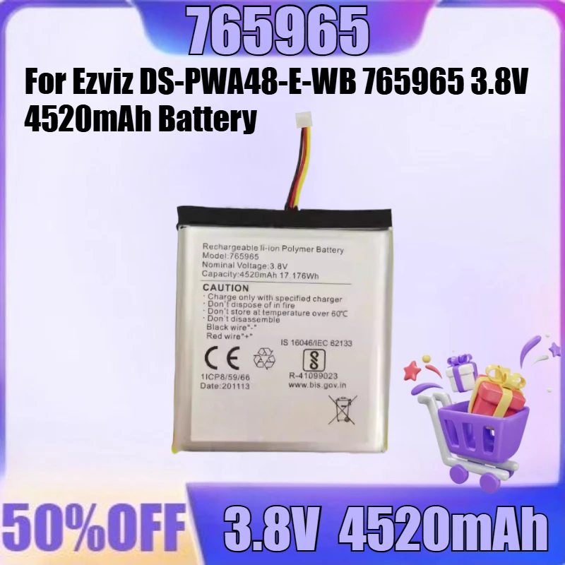 

For Ezviz DS-PWA48-E-WB 765965 3.8V 4520mAh Battery Cat Eye Battery NEW High Quality 765965 Battery