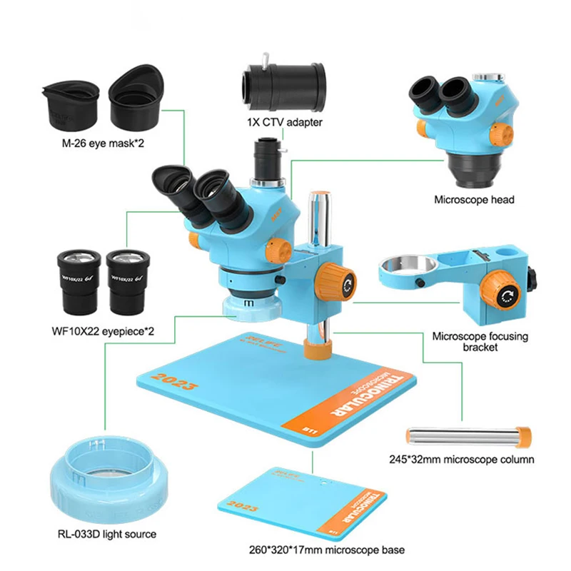 RELIFE RL-M5T-B11 Trinocular HD Microscope 7-50 Times Continuous Zoom for Phone PCB Inspection Repair With Large Wording Space