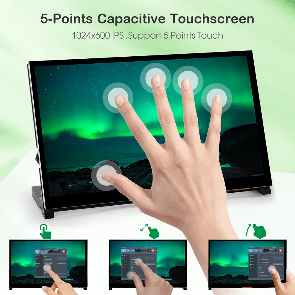 Elecrow 10.1i nch 1024*600 IPS HDMI-compatible Capacitive Touch Screen with Speaker & Stand,for Raspberry Pi 4B/ 3B+/3B,