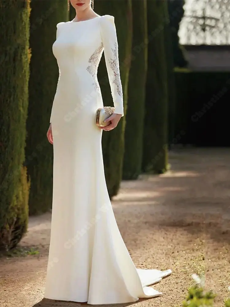 Abiti da sposa da donna con scollo tondo Abiti da sposa sexy a sirena senza schienale Elegante lunghezza lavata Principessa Vestido De Novias Personalizzato