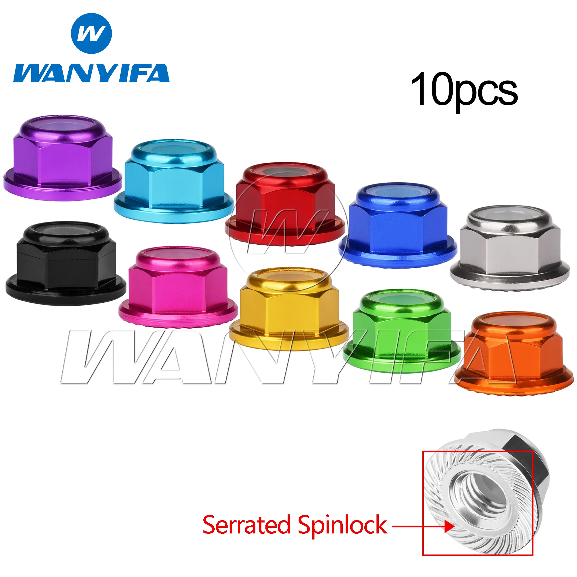 Wanyifa 10pcs Aluminum Nuts M2 M3 M4 M5 M6 M8 Anodized Colourful Flange Hexagon Head Nylon Lock Nut Serrated Lock Spinlock Nuts