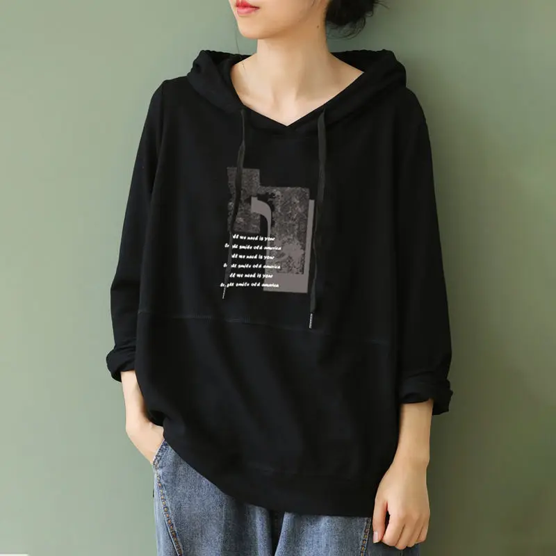 Damen Kapuze Kordel zug Hoodie Frühling Herbst neue Patchwork einfarbig Langarm bedruckte Buchstaben vielseitige lässige lose Tops