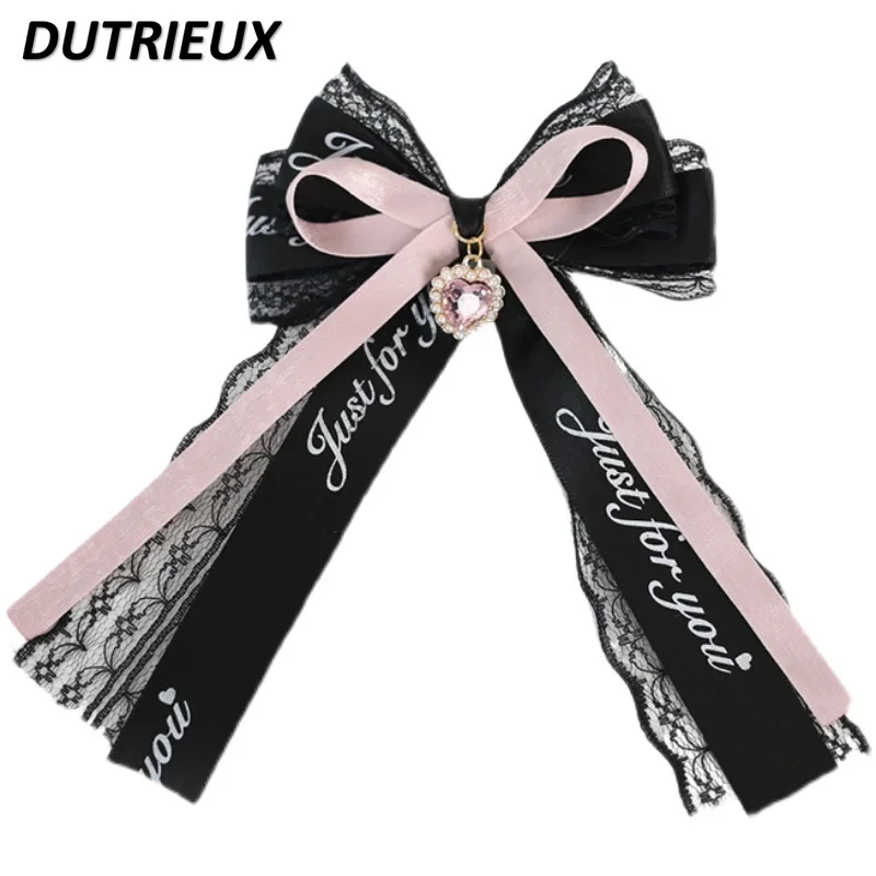 

Japanese Girl Heart Classic Pink Black Mine Series Bow Hair Clips Sweet Hairpin Headdress Hairclips Rhinestone Hair Accessories