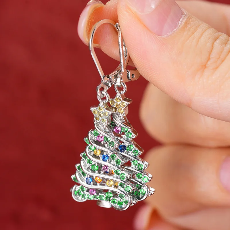 New Elegant and High End Sparkling Jewelry Christmas Tree Zircon Earrings Decorate Face Shape and Show Face Slimming Jewelry