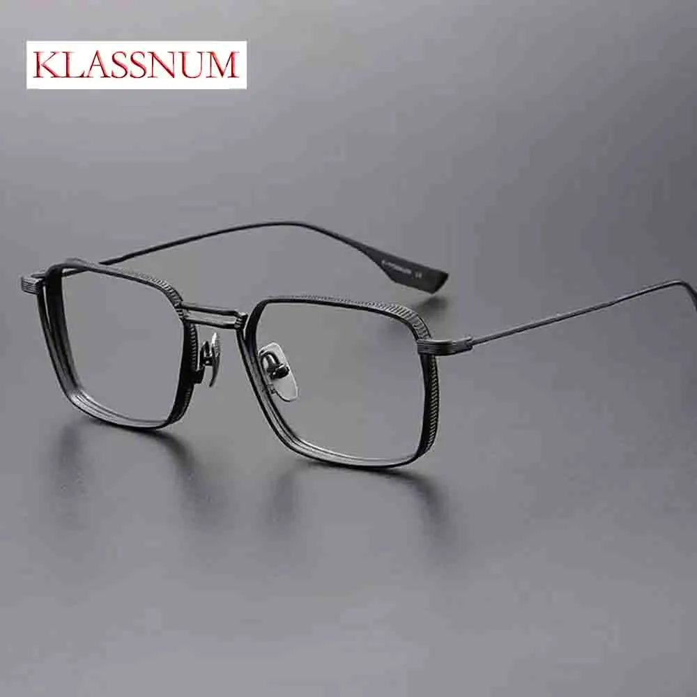 

KLASSNUM Ultralight Pure Titanium Glasses Frame Men Vintage Square Presbyopic Glasses Business Myopia Prescription Spectacles