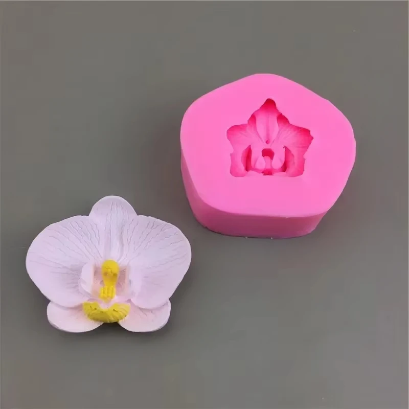 1pc Pink Butterfly Orchid Silicone Candle Mold 3D Floral Fragrance Gypsum Soap Mold Paper Cup Cake Baking Mold