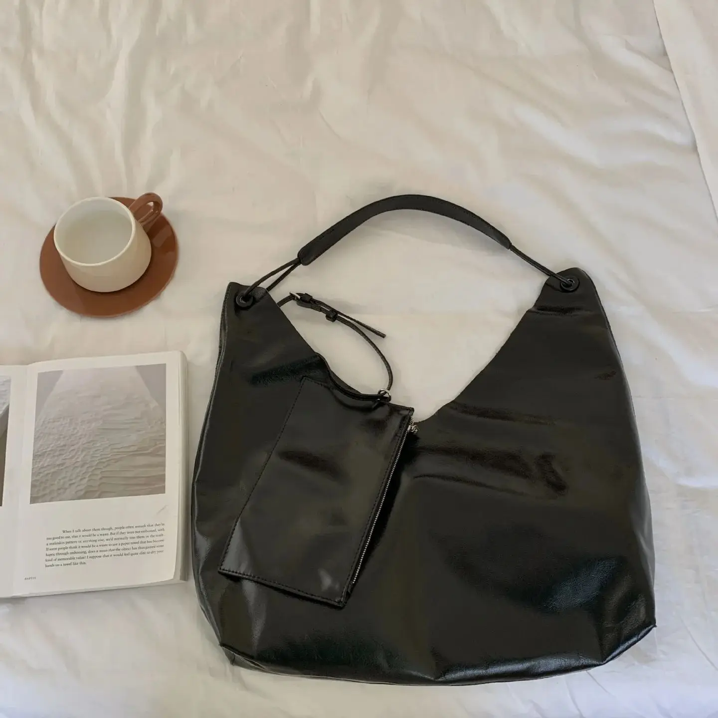 Leather Shoulder Bag Tote Bag Casual Large Capacity Commuter Bag Cowhide Leather Bag Soft Women's