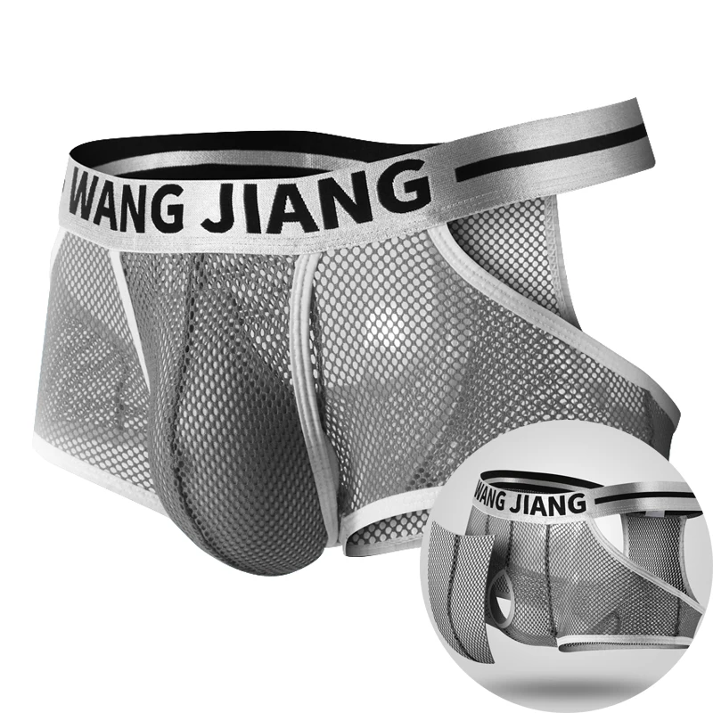 Boxer Mens Underwear Sexy Men Mesh Hole Male Boxers Short Underpants Plus Size U Convex Pouch Transparent Panties