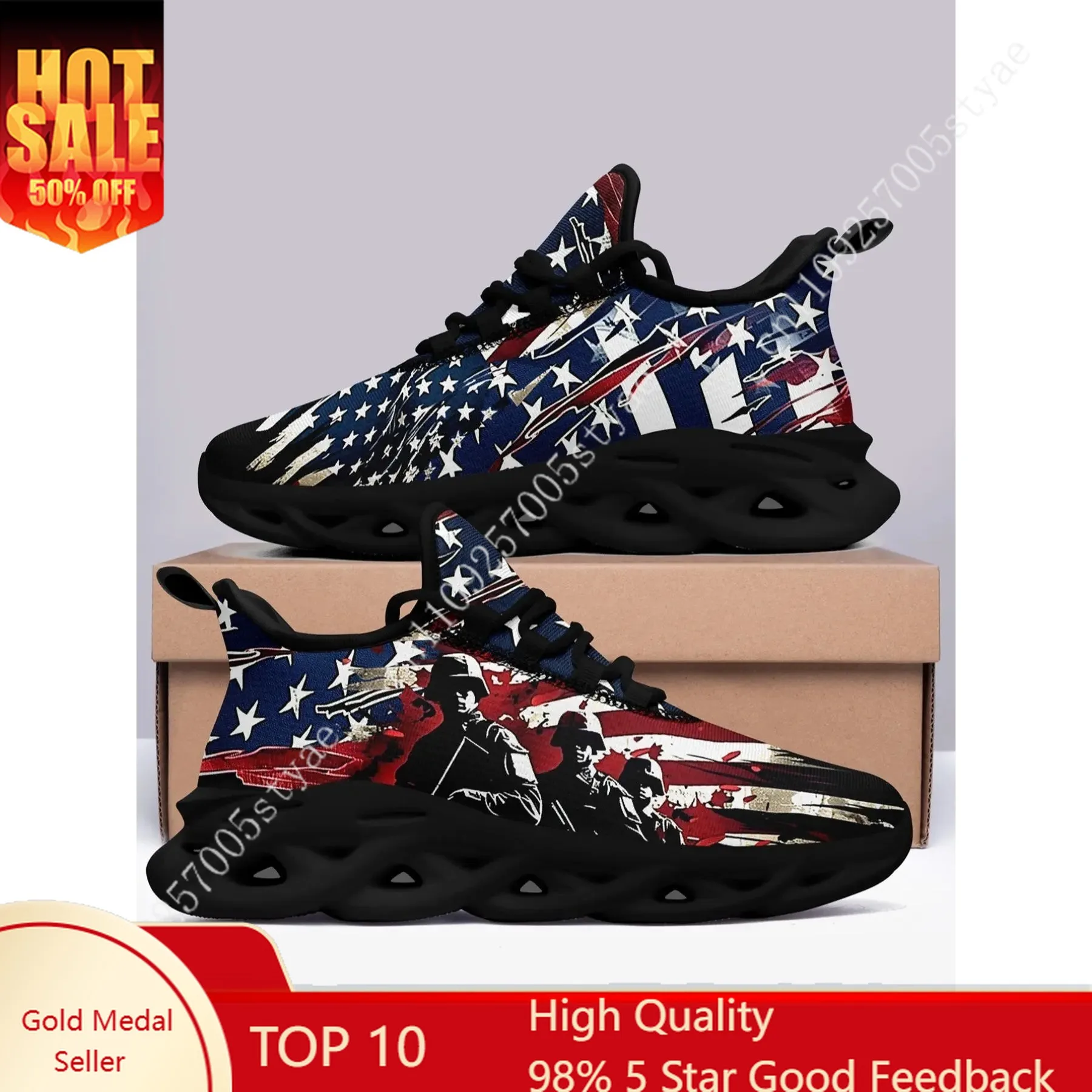 

Men's Colorblock Star & Soldier Print Blade Sole Sneakers, Casual Comfortable Breathable Sports Running Shoes, Male All-match Ro