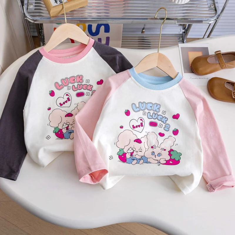 LYY-Girls2024Cartoon Korean Long SleeveTT-shirt Autumn Children's Spring and Autumn Clothing Top Pure Cotton Baby Bottoming Shir