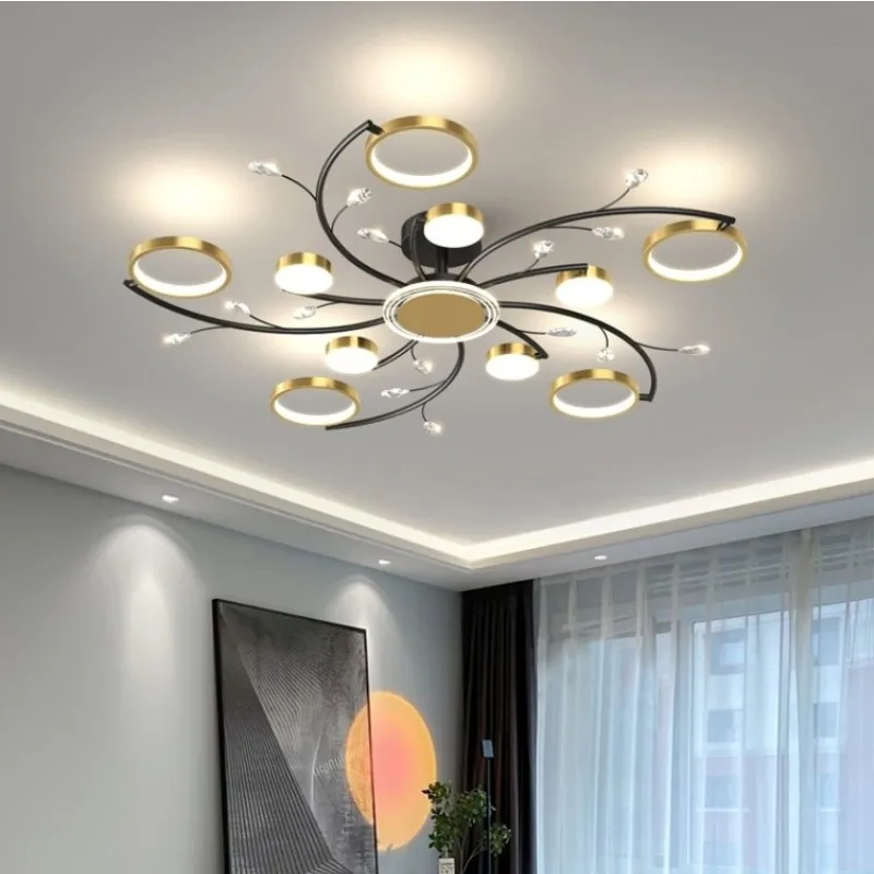 

Modern LED Luxury Ceiling Chandelier Gold Aluminum Pendant Lights For Living Kitchen Bedroom Hotel Hall Crystal Deco Lamps