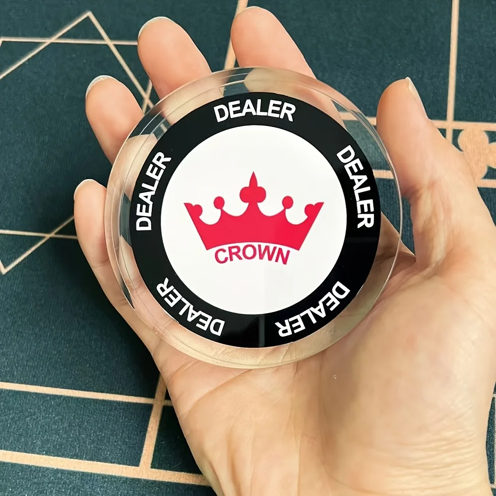 

Crown Design Acrylic Dealer Button, Clear Heavy Duty Poker Dealer Puck for Texas Hold'em, Casino & Home Games
