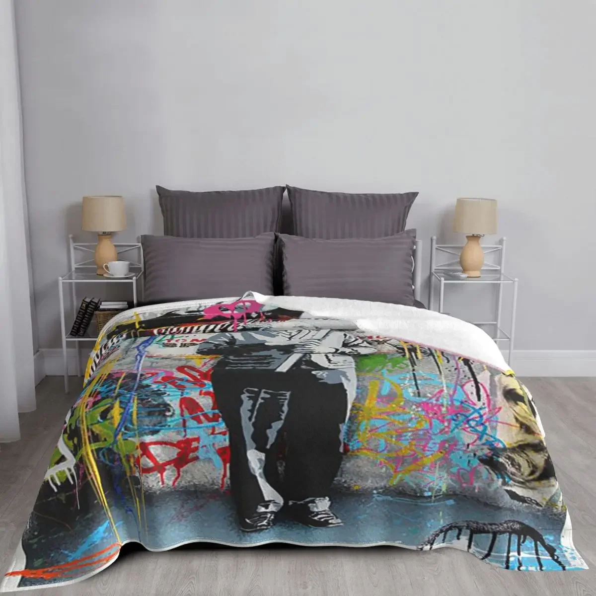 Banksy Street Art Blanket Coral Fleece Plush Print Graffiti Art Brainwash Portable Warm Throw Blanket for Sofa Outdoor Bedspread