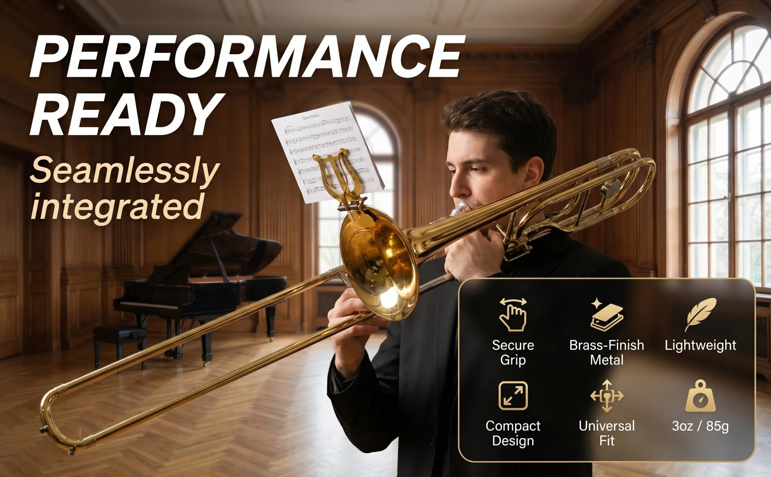 Marching Band Flip Folder Lightweight Metal Trombone Lyre Clip Sheet Music Clip Secure Fit for Brass Band Accessories