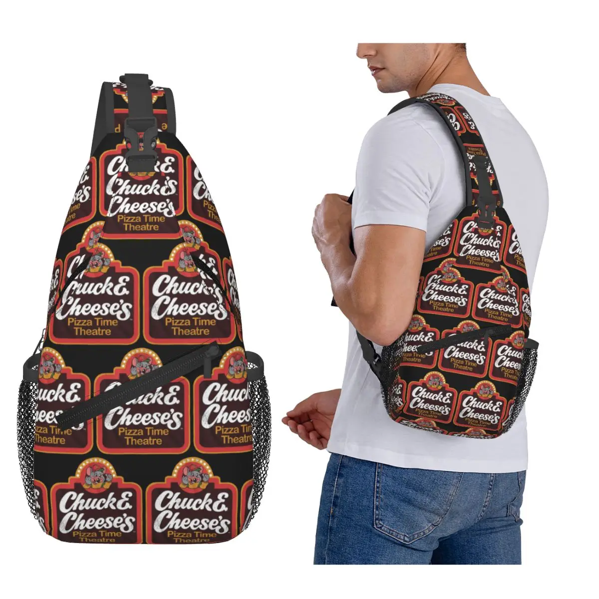 

Chuck E Cheeses Pizza Time Theater Chest Bag Men Sling Crossbody Backpack Chest Bag Traveling Hiking Daypack Shoulder Bag
