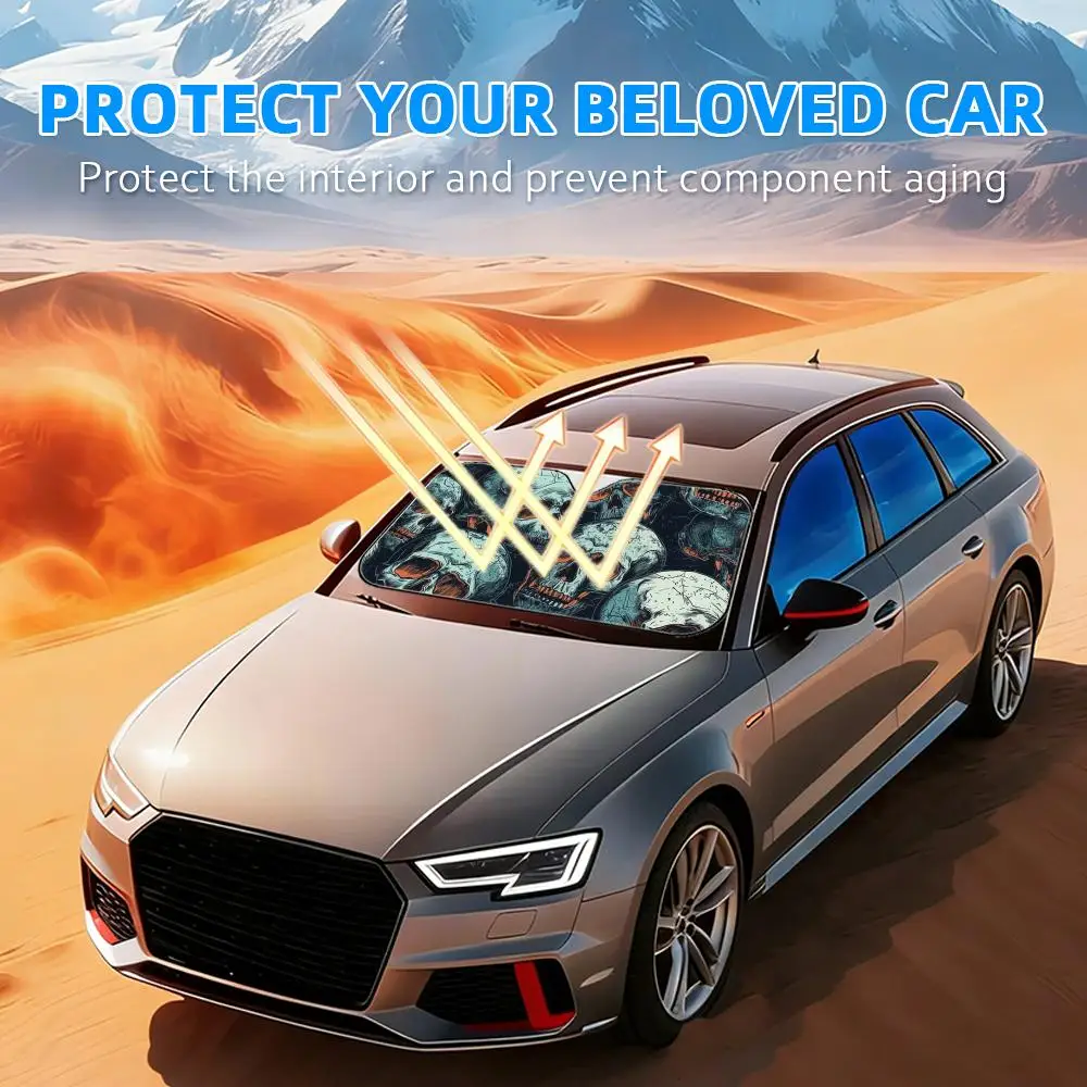 Gothic Skull Pattern Sun Visor Foldable Universal Car Windshield Sun Shade UV Protection Heat Insulation Foldable Cover view 3