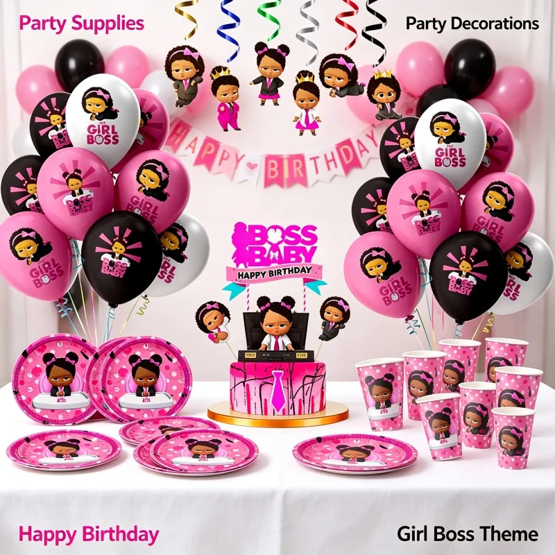 Black Boss Disposable Cartoon Pattern Party Specific Birthday Party Decoration Supplies Indoor Outdoor Festive Event