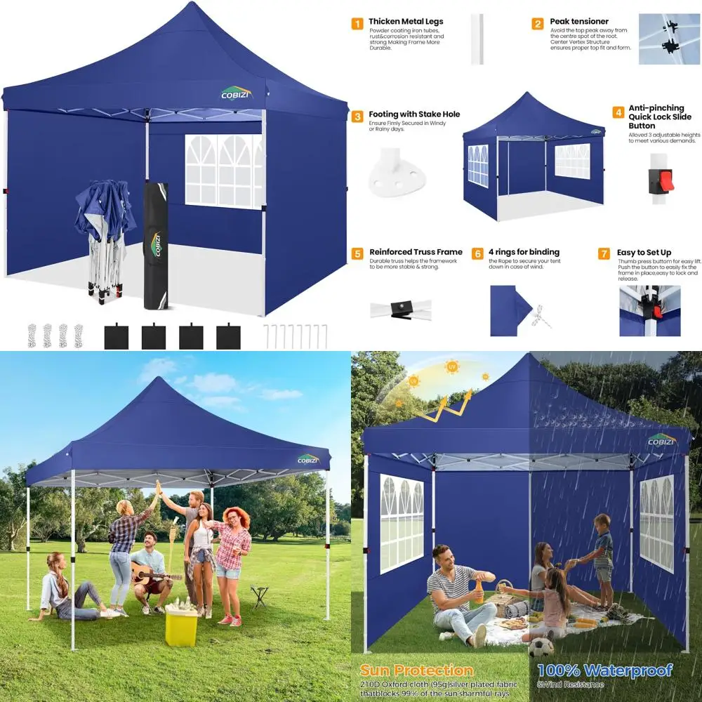 

Выдвижной навес COBIZI 10x10 с 3 боковыми стенками, палатка с навесом 10x10 для вечеринок, заднего двора, коммерческих, водонепроницаемых и портативных устройств
