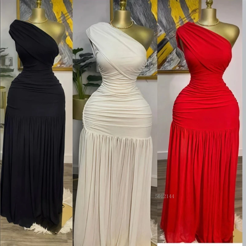 Stylish Evening Sexy Club Party Holiday Maxi Dress for Women Elegant Skew Neck One Sleeve Off Shoulder Mesh Slit Long Dresses