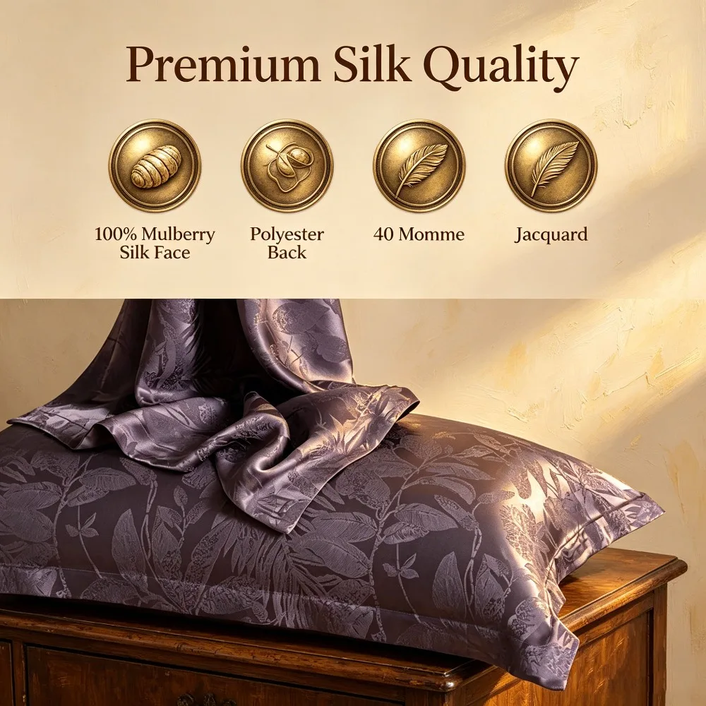 New 40 Momme Mulberry Silk Pillowcase Silk Face 100% Silk Front Polyester Back Jacquard Floral Pillow Cover Bedding Pillow Cases