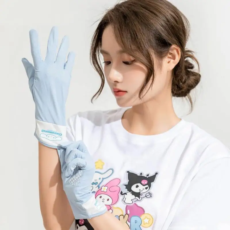 

New Sanrio Ice Silk Sunscreen Gloves Kawaii Hellokitty Kuromi Breathable Cycling Equipment Cartoon Pochacco Touchscreen Gloves