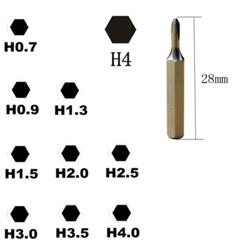 Embout de tournevis à tige hexagonale pour outil de réparation à main, petit, H4 × 28mm, H0.7, H0.9, H1.5, H2, H3, H4, 4mm, 5 pièces